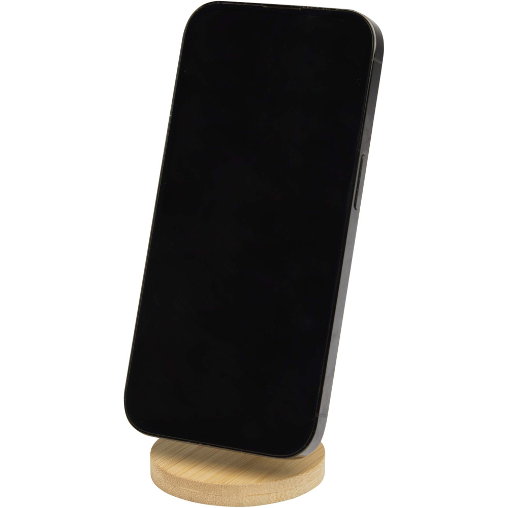 Logotrade promotional item picture of: Alcor recycled plastic foldeable magnetic phone stand with bamboo details